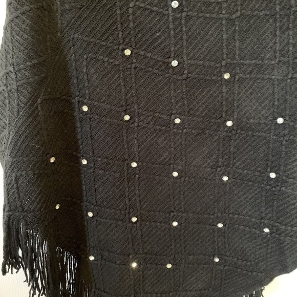 Handmade Rhinestone Knit Poncho Women Medium Rhinestone Embellished Fringes Blk - Picture 4 of 4